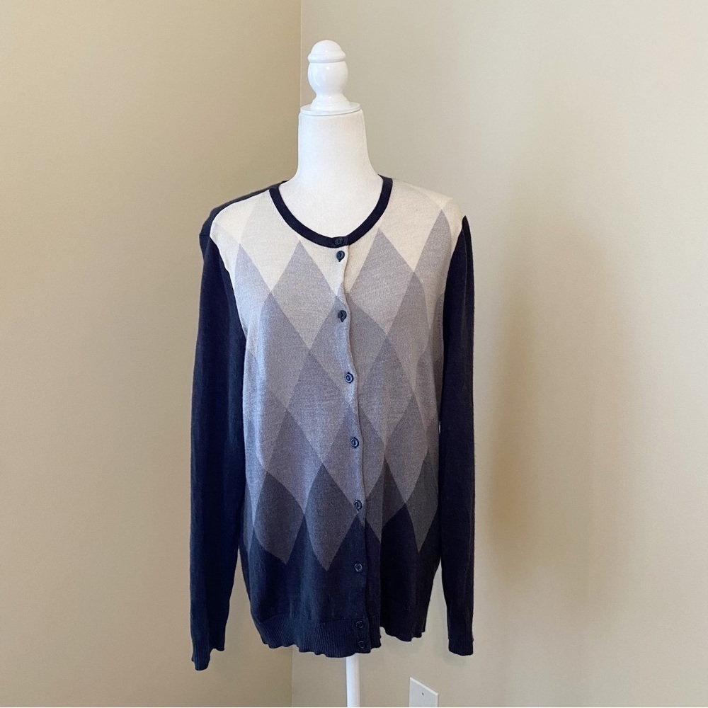 Pendleton 100% Wool Argyle Gray Button Front Card… - image 1